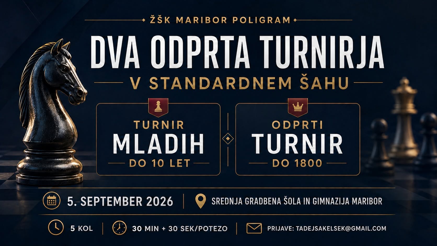ODPRTI TURNIR ŽŠK MARIBOR POLIGRAM V STANDARDNEM ŠAHU DO 1800 – plakat